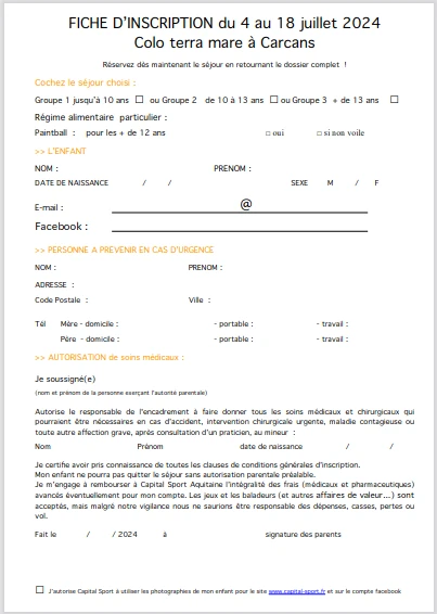 photo d'une fiche d'inscription'